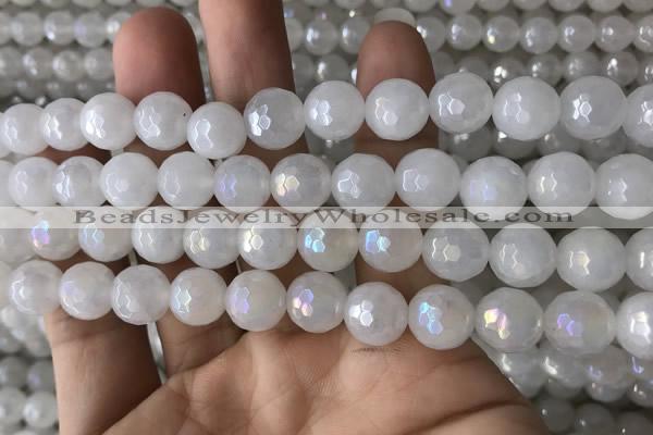 CWH62 15.5 inches 10mm faceted round AB-color white jade beads