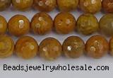 CWJ469 15.5 inches 6mm faceted round yellow petrified wood jasper beads