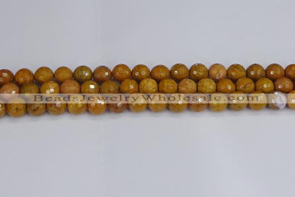 CWJ471 15.5 inches 10mm faceted round yellow petrified wood jasper beads