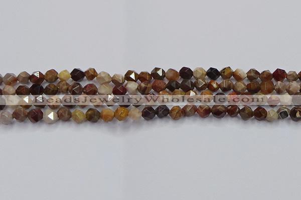 CWJ490 15.5 inches 6mm faceted nuggets wood jasper beads