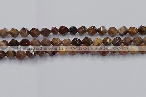 CWJ492 15.5 inches 10mm faceted nuggets wood jasper beads