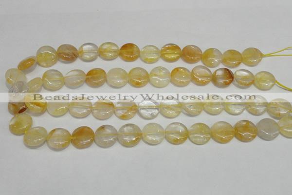 CYC05 15.5 inches 16mm flat round yellow crystal quartz beads