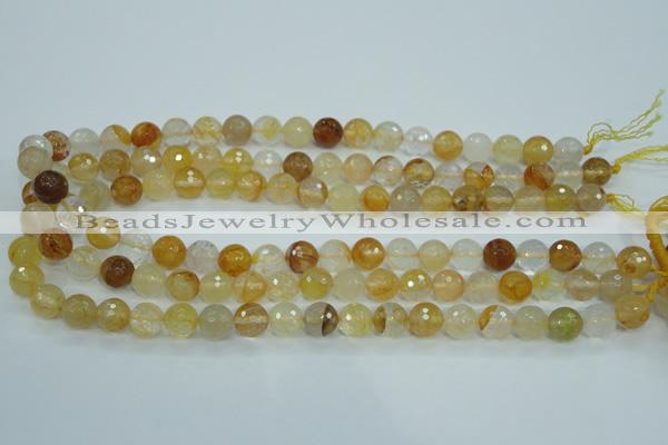 CYC114 15.5 inches 10mm faceted round yellow crystal quartz beads