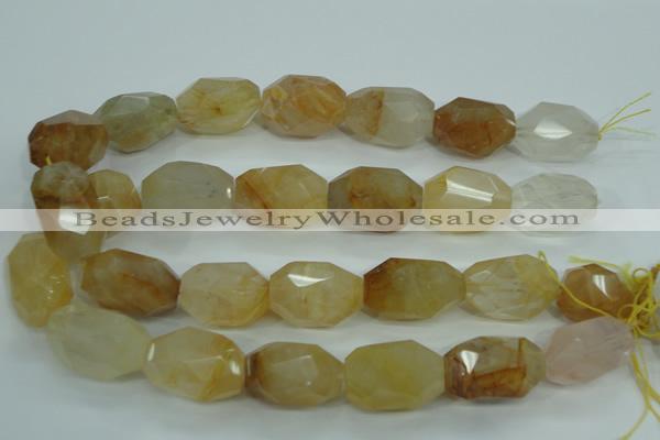 CYC129 15.5 inches 18*30mm faceted nuggets yellow crystal quartz beads