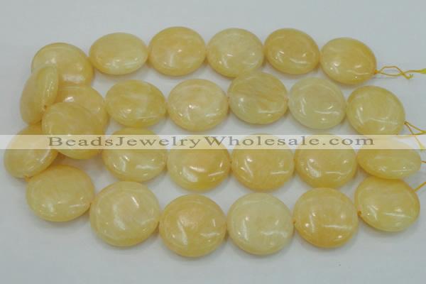 CYJ52 15.5 inches 30mm flat round yellow jade gemstone beads wholesale