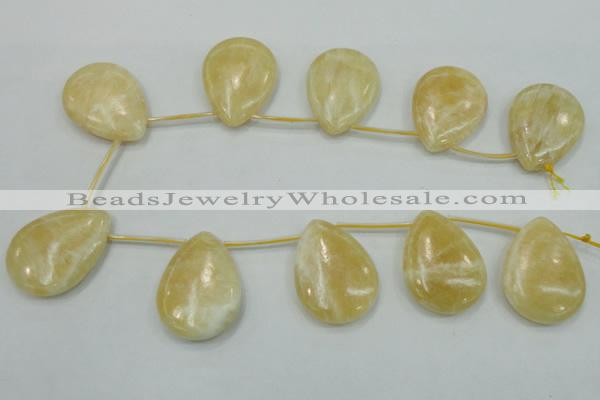 CYJ56 30*40mm top-drilled flat teardrop yellow jade gemstone beads