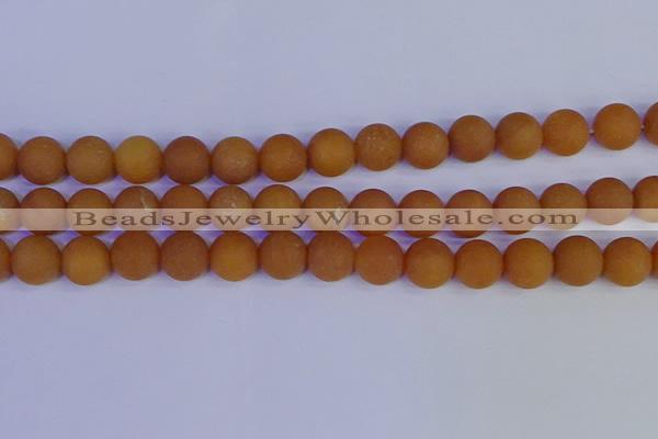 CYJ614 15.5 inches 12mm round matte yellow jade beads wholesale