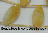 CYJ72 Top-drilled 15*35mm carved leaf yellow jade beads wholesale