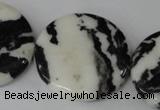 CZJ225 15.5 inches 35mm flat round black & white zebra jasper beads