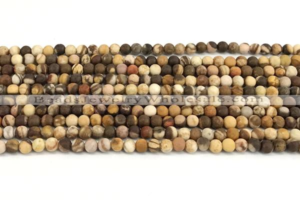 CZJ440 15 inches 4mm round matte Australian zebra jasper beads