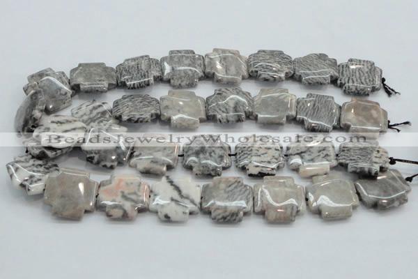 CZJ53 16 inches 25*25mm cross zebra jasper gemstone beads wholesale