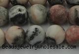 CZJ563 15.5 inches 10mm round matte pink zebra jasper beads