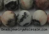 CZJ565 15.5 inches 14mm round matte pink zebra jasper beads