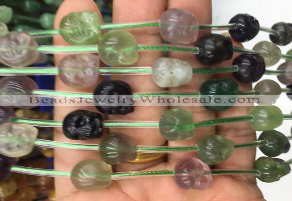 FGBS110 15 inches 10mm carved skull fluorite beads wholesale