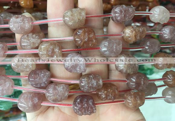 FGBS120 15 inches 12mm carved skull red strawberry quartz beads wholesale