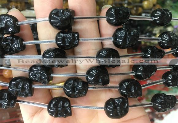 FGBS129 15 inches 12mm carved skull black obsidian beads wholesale