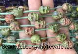 FGBS132 15 inches 12mm carved skull unakite beads wholesale