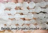 FGBS138 15 inches 14mm carved rose flower white crystal beads