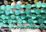 FGBS144 15 inches 14mm carved rose flower green aventurine beads