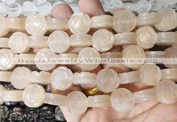 FGBS146 15 inches 14mm carved rose flower pink aventurine beads