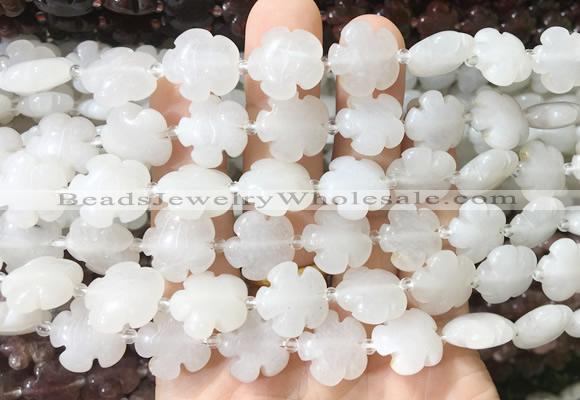 FGBS170 15 inches 15mm carved five petal flower white jade beads wholesale