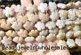 FGBS178 15 inches 15mm carved five petal flower pink ocean agate beads wholesale