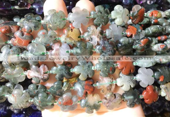 FGBS182 15 inches 15mm carved five petal flower blood jasper beads wholesale