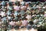 FGBS184 15 inches 15mm carved five petal flower black veined rhodonite beads wholesale