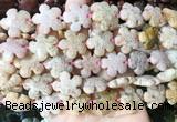 FGBS204 15 inches 20mm carved 5 petal flower pink ocean agate beads wholesale