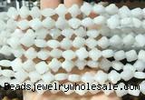 FGBS223 15 inches 10mm faceted four leaf clover white jade beads wholesale