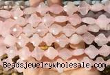 FGBS239 15 inches 13mm faceted 4 leaf clover rose quartz beads wholesale