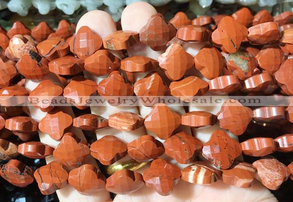 FGBS252 15 inches 13mm faceted 4 leaf clover red jasper beads wholesale