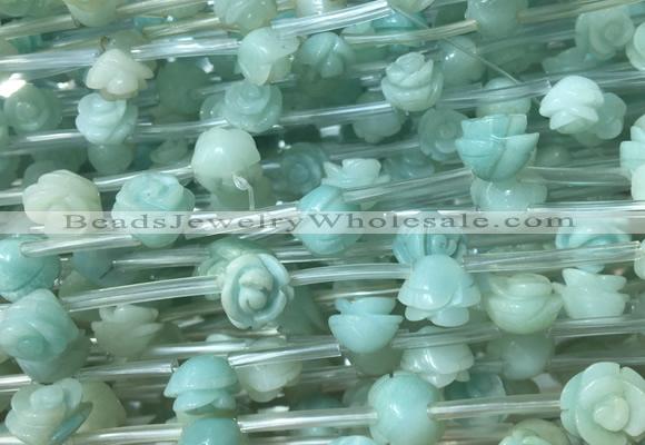 FGBS26 15 inches 8mm, 10mm, 12mm carved rose flower amazonite beads