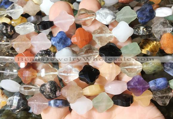 FGBS260 15 inches 13mm faceted 4 leaf clover colorful gemstone beads wholesale