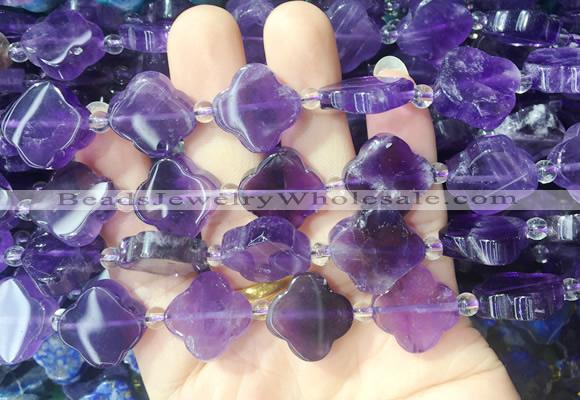 FGBS274 15 inches 18mm four leaf clover amethyst beads wholesale