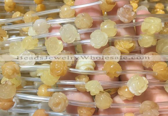 FGBS32 15 inches 8mm, 10mm, 12mm carved rose flower yellow aventurine beads