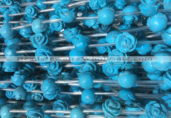 FGBS38 15 inches 8mm, 10mm, 12mm carved rose flower synthetic turquoise beads