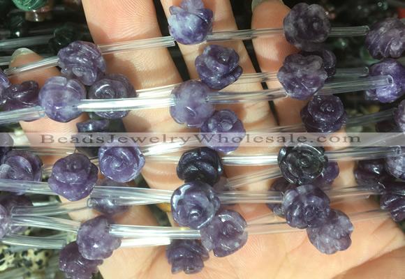 FGBS49 15 inches 10mm carved rose flower lepidolite beads wholesale