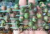 FGBS96 15 inches 12mm carved skull unakite beads wholesale