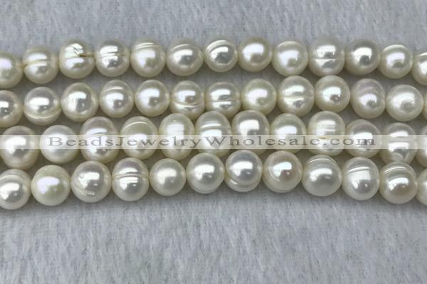 FWP100 15 inches 9mm - 10mm potato white freshwater pearl strands