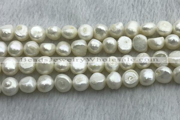 FWP250 15 inches 9mm - 10mm baroque white freshwater pearl strands