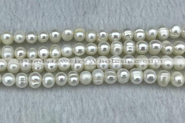 FWP37 14.5 inches 5mm - 6mm potato white freshwater pearl strands