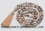 GMN1011 Hand-knotted 8mm, 10mm matte zebra jasper 108 beads mala necklaces with tassel