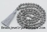 GMN1012 Hand-knotted 8mm, 10mm matte grey picture jasper 108 beads mala necklaces with tassel