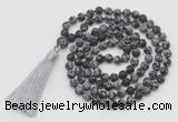 GMN1014 Hand-knotted 8mm, 10mm matte snowflake obsidian 108 beads mala necklaces with tassel