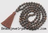 GMN1016 Hand-knotted 8mm, 10mm matte bronzite 108 beads mala necklaces with tassel