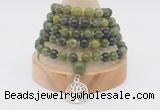 GMN1124 Hand-knotted 8mm, 10mm Canadian jade 108 beads mala necklaces with charm