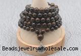 GMN1135 Hand-knotted 8mm, 10mm bronzite 108 beads mala necklaces with charm