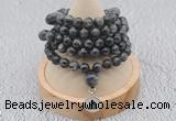 GMN1136 Hand-knotted 8mm, 10mm black labradorite 108 beads mala necklaces with charm