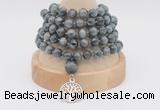 GMN1140 Hand-knotted 8mm, 10mm eagle eye jasper 108 beads mala necklaces with charm